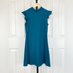 Susana Monaco Mock Neck Short Sleeve Ruffle Dress